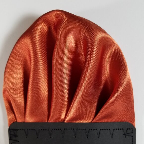 New - Men's Copper Orange Satin Pre-Folded Pocket Square Insert - Picture 3 of 5